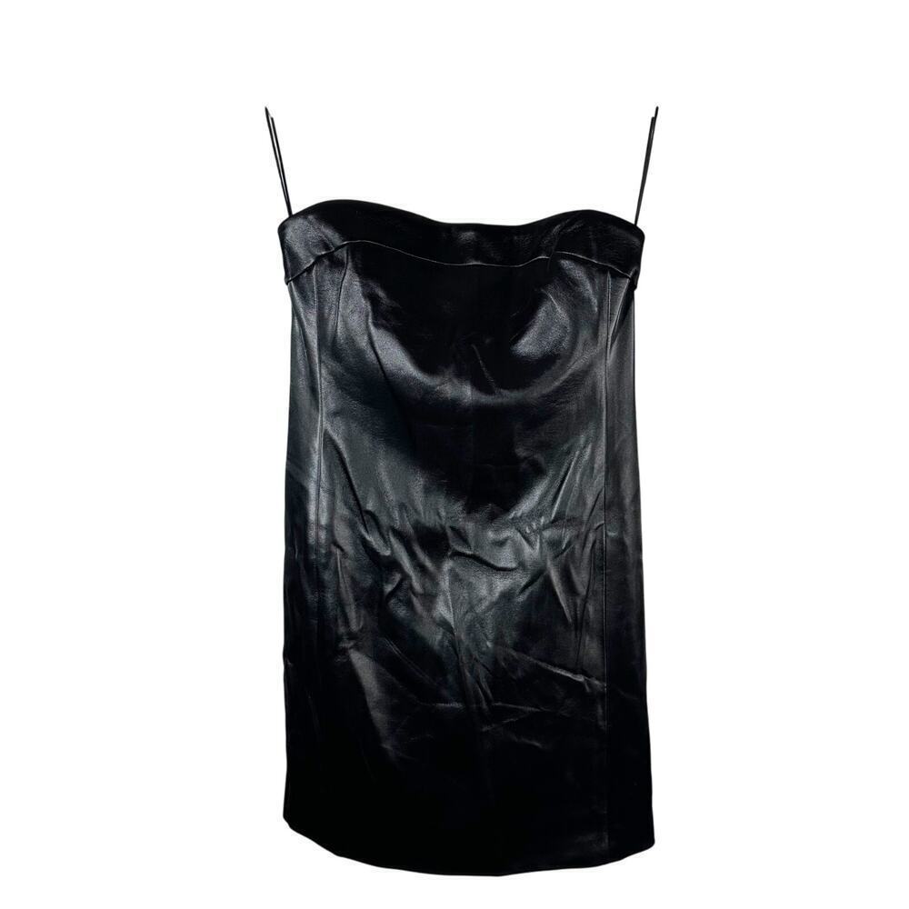 Alice + Olivia Kelly Strapless  Vegan Leather Mini Dress US 10 Black